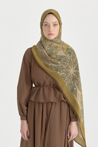 Nihan Sahar Krep İpek Şal - Olive