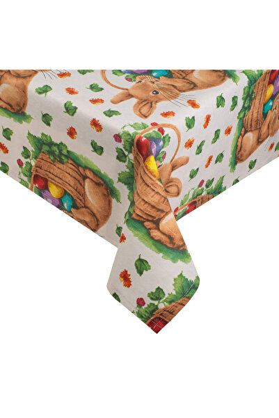 Zumzeria Beige Easter Tablecloth with Bunny & Egg Pattern 180x140cm
