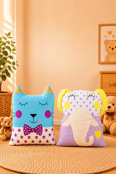 Paris Home 2-Piece Children's Room Cushion Pillow Set, Filled, Cute, Multi-Pu...