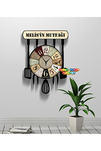 Bilge Lazer Kişiye Özel Ahşap Dekoratif Mutfak - Cafe Duvar Saati. 40 cm