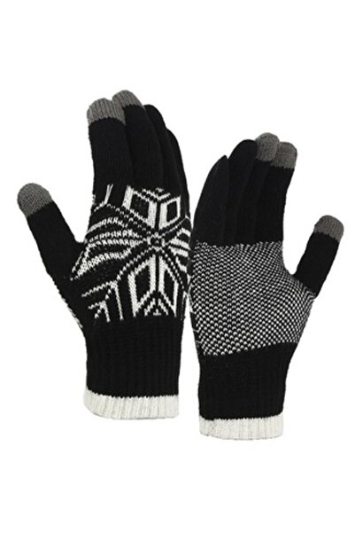 DAMUR Men's Gloves, Snowflake Model, Touchscreen Function, Knitted Acrylic Ma...