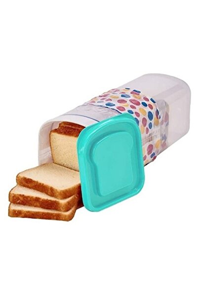 DAMUR Bread Storage Box, Plastic, 34 x 13 cm, Keeps Freshness, Green Lid
