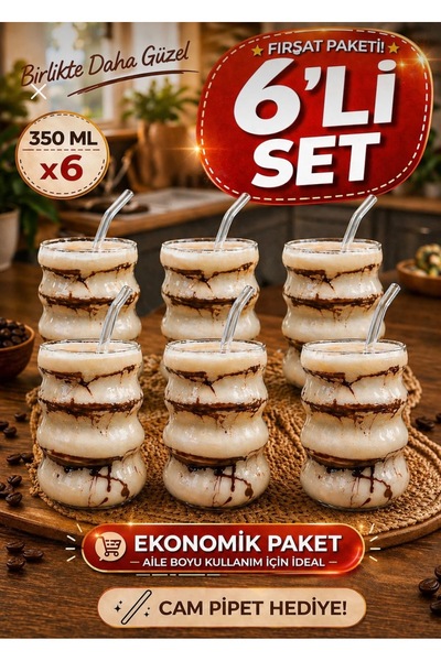 MİMOZA PARK 6 Adet Borosilikat Boğumlu Model Kokteyl ve Soğuk-Sıcak Kahve Bar...