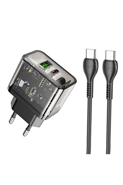 hoco. Φορτιστής Hoco με θύρα USB-A και θύρα USB-C και καλώδιο USB-C σε USB-C,...