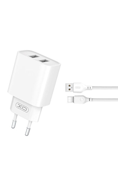 Xo Φορτιστής με 2 θύρες USB-A και καλώδιο USB-C Λευκό (CE02C)