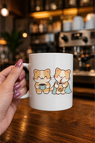 chic crazze Sweet Cute Cat Pattern Porcelain Coffee Cup Cute Double Cat Print...