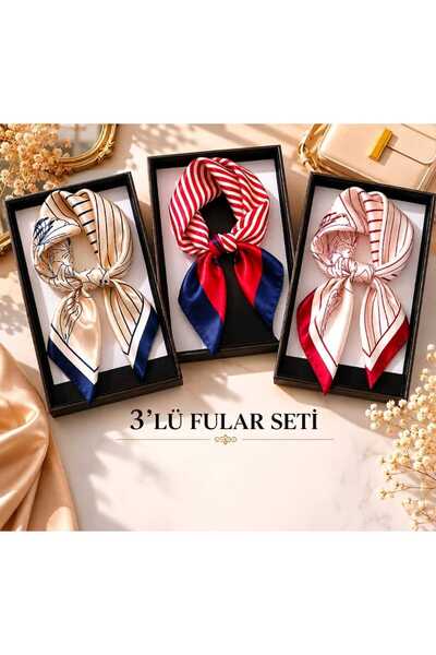 Mavero Women's 3-Piece Scarf Set 50X50 cm Silky Neck Shawl Striped and Patter...