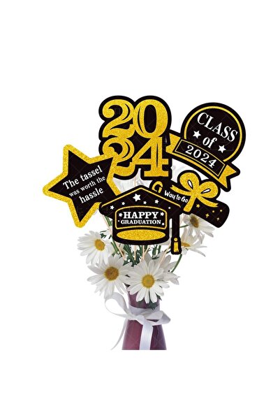 Arabest 30-Piece Graduation Table Decorations, Black & Gold Centerpiece Stick...