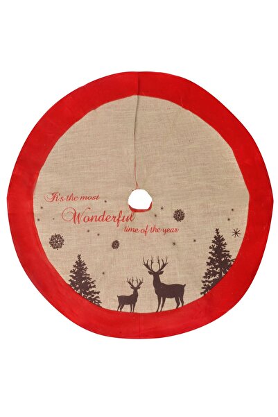 Zumzeria Beige Jute Skirt Mat for Christmas Tree with Deer 102cm