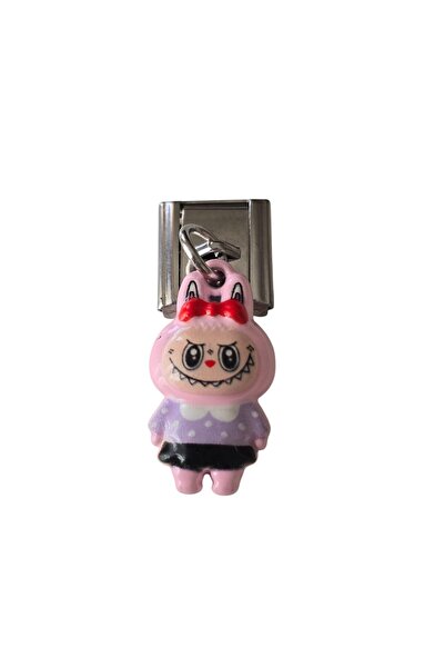Sibelya Aksesuar Cute Doll Italian Charm with Pink Character Figure, Steel Ch...