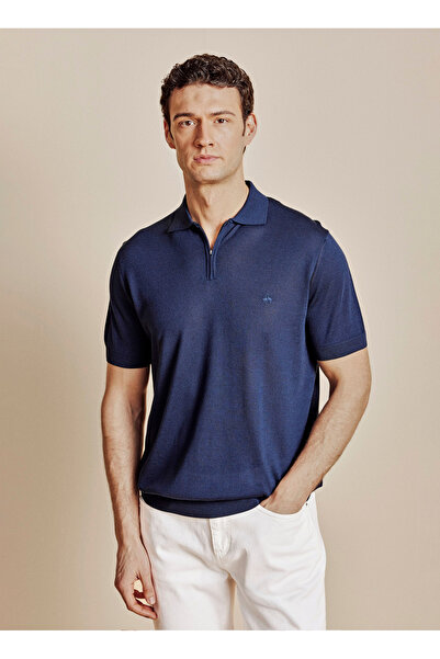 BROOKS BROTHERS Lacivert Erkek Standart Fit Logo Baskılı Kazak BBSS26MKL021