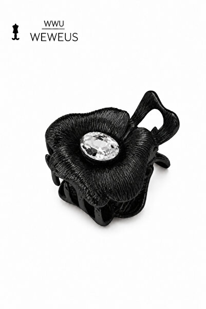 Weweus Cataramă mini premium din metal negru lucios cu pietre florale