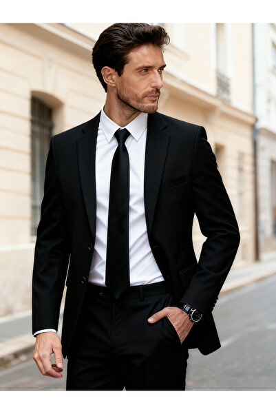 Greneric Men's Black Slim Fit 2-Piece Suit