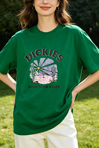 Fleck تي شيرت نسائي من Dickies Lone Star State بطباعة صبار الصحراء بتصميم كاج...