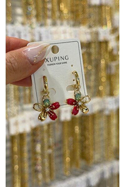 SU PERİSİ TAKI BİJUTERİ XUPİNG KARARMAZ GOLD 14K KIRMIZI MİNELİ PAPATYA KÜPE