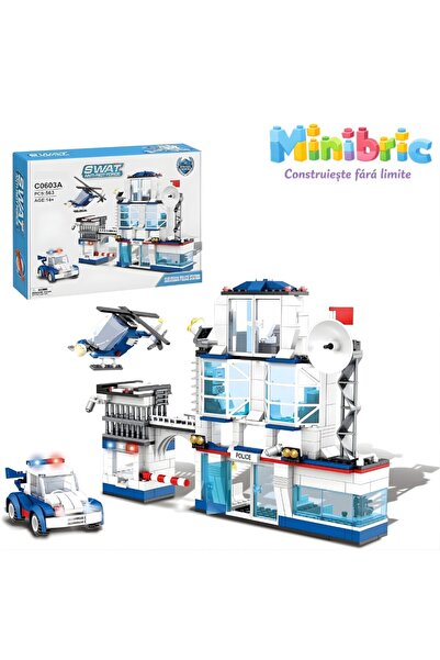 Minibric Set de Constructi Piese Tip Blocuri Construit Swat Station Jucarie Elicopter Statie Politie 563 Piese