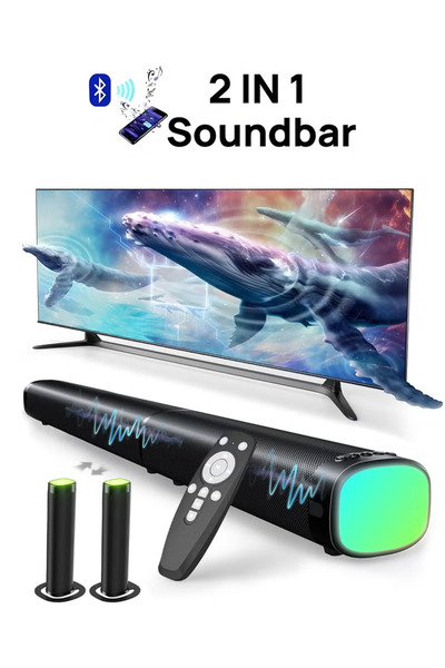 Jubilin مكبر صوت، ساوند بار بقوة 100 واط للتلفزيون الذكي مع 3 أوضاع إضاءة RGB...