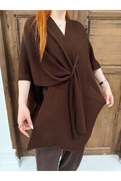 NEW JOURNAL Women's Brown Front Detailed Poncho Cardigan Frv0192