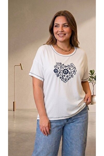 ELLA CAMELIA Plus Size Heart Printed Combed Cotton Blouse
