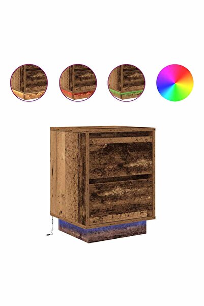 vidaxl Noptiere cu lumini LED 2 buc Lemn vechi 38x34x50 cm