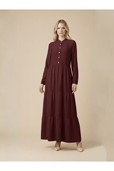 Şeker Portakalım Gifted Collar Buttoned High Neck Folded Dress