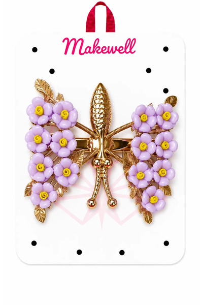 MakeWell Pink Flower Detailed Automatic Clasp Hair Clip – Gold Metal Large Si...