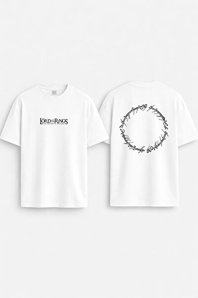 cesita Lord of the Rings Printed Crew Neck Oversize Black T-Shirt