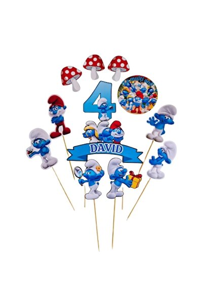 OEM Set de decoruri pentru tort Smurfs, personalizat cu nume și vârstă, carto...