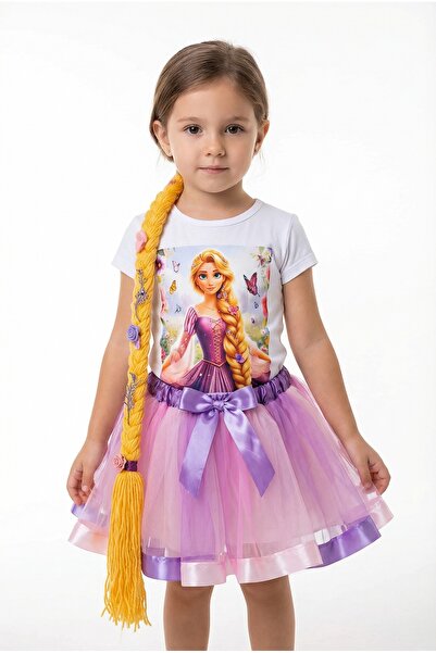 joyland Joy Land Girls' Rapunzel Costume Set 2 Pieces - Cotton T-Shirt with H...