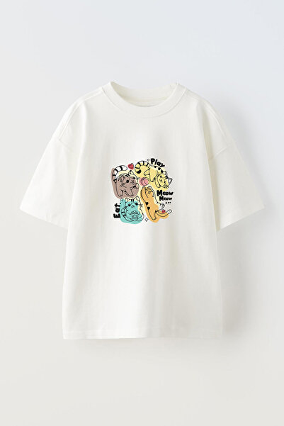 Anetos Tricou supradimensionat alb din bumbac cu imprimeu frontal cu design K...