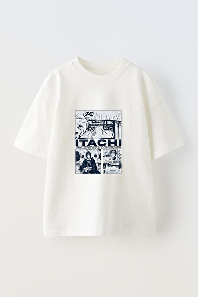 Anetos Tricou oversize alb din bumbac cu imprimeu frontal Itachi Uchiha_2 Design