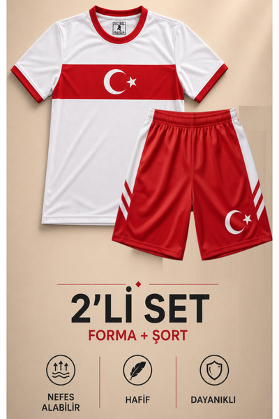The RAVEN Premium Türkiye Serisi Çocuk Beyaz Futbol Forması 2 PARÇA
