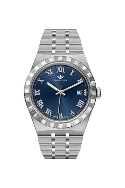 Caverton Mair Men's silver steel watch with blue dial