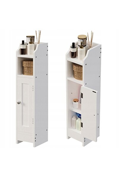 Rebiko Bathroom cabinet with door, white, tall, with shelves, modern loft sty...