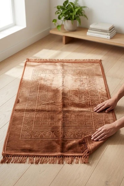 Bella Home Thick Quality Plush Velvet Non-Slip Base Prayer Mat 80 cm X 120 cm...