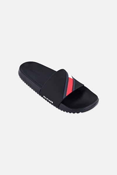 Tommy Hilfiger Men Brand Logo Slip On Slides, Black