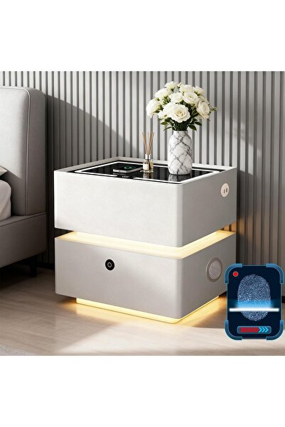 AUTOYSUR (jb23)Wood Smart Nightstand, Bedside Table with Fingerprint Lock Dra...