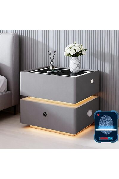 AUTOYSUR (jb22)Wood Smart Nightstand, Bedside Table with Fingerprint Lock Dra...