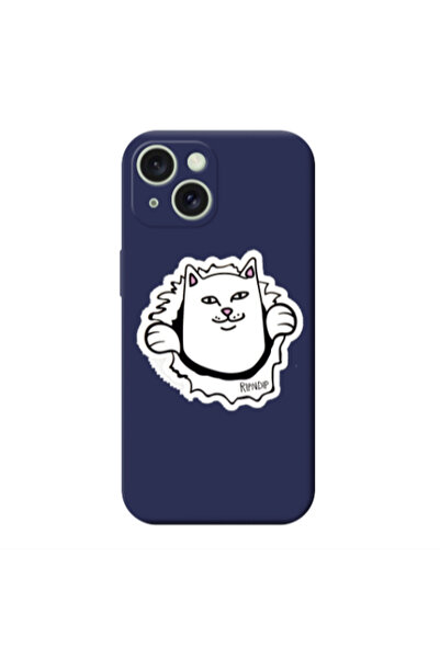 Other Apple iPhone 15 Plus White cat Dark blue Colored Silicone TPU Θήκη