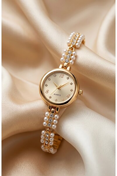 KLISHE Butik Pearla Women's Steel Watch Gold Color Pearl & Stone Detailed Vin...