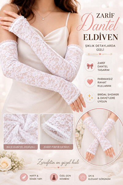 Tamsena Store Zarif Beyaz Dantel Parmaksız Eldiven Uzun Kolluk – Bridal Showe...