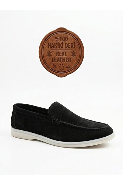 Genel Markalar 252 %100 İçi Dışı Hakiki Deri Erkek Siyah Süet Casual Loafer T...