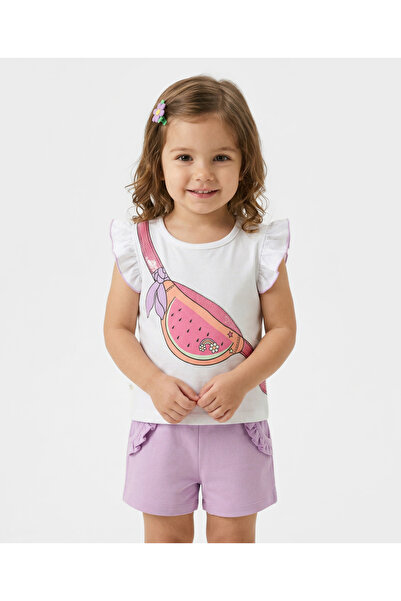Bonfino 100% Cotton T-Shirt and Shorts Set with Watermelon Print and Sequin E...