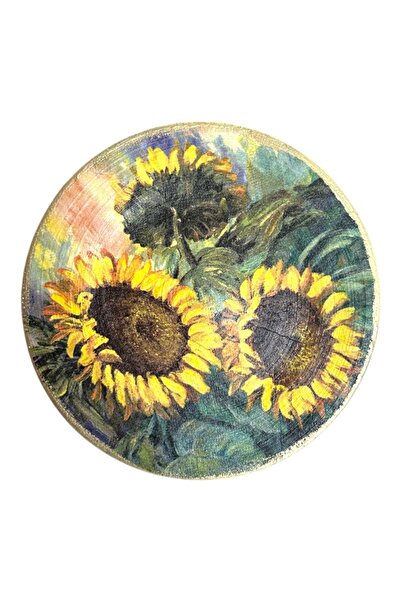 OEM Farfurie decorativa din ceramica, de perete, floarea soarelui, lucrata ma...