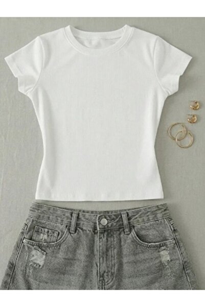 EXPECTED Tricou Crop Body pentru femei, alb, din Super Licra, cu croială slim