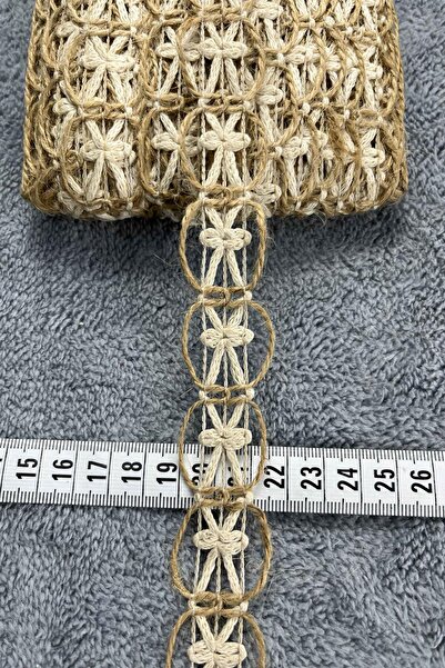 Hobigram Floravie Hasır Çiçek Desenli Dekoratif Şerit Kurdele – Rustik El İşi Süsleme 1 Metre