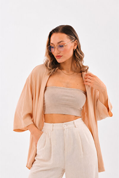 DEVRİMAY TEKSTİL Cardigan lejer în stil kimono, tunică subțire casual, jachet...