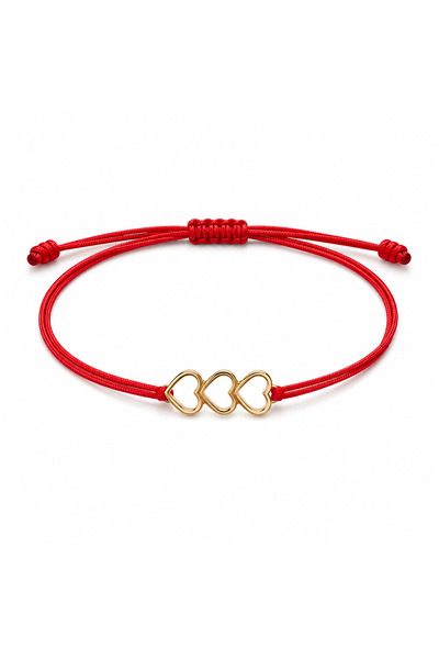 Zâna Casei Brățară roșie reglabilă cu 3 inimi aurii, accesoriu delicat pentru...