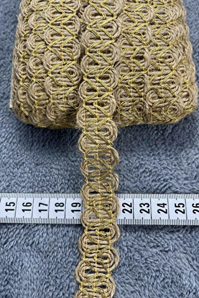 Hobigram Goldentra Hasır Örgü Şerit Kurdele – Altın Simli Rustik Dekoratif Süsleme 1 Metre