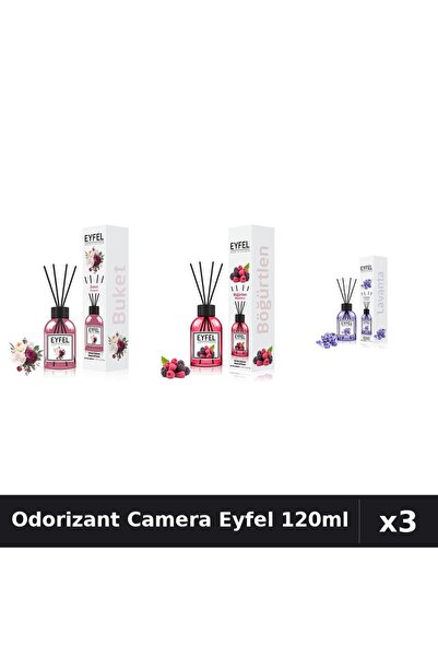 Eyfel Set 3 Odorizant Camera cu Betisoare 120ml - Bouquet, Fructe Pădure, Lav...
